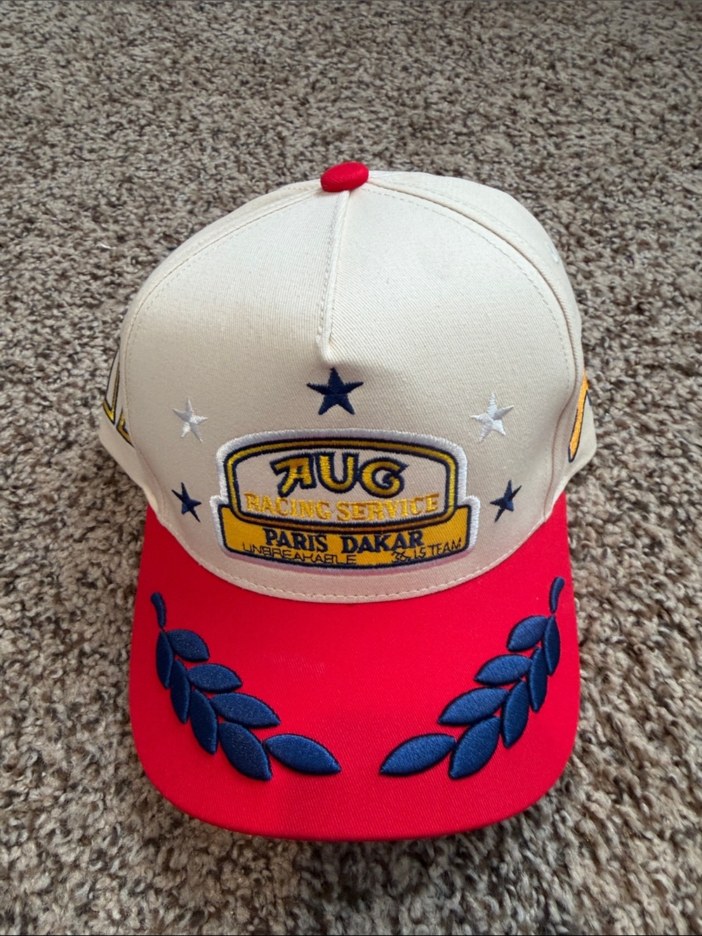 Paris Dakar Beige and Red Embroidered Baseball Cap